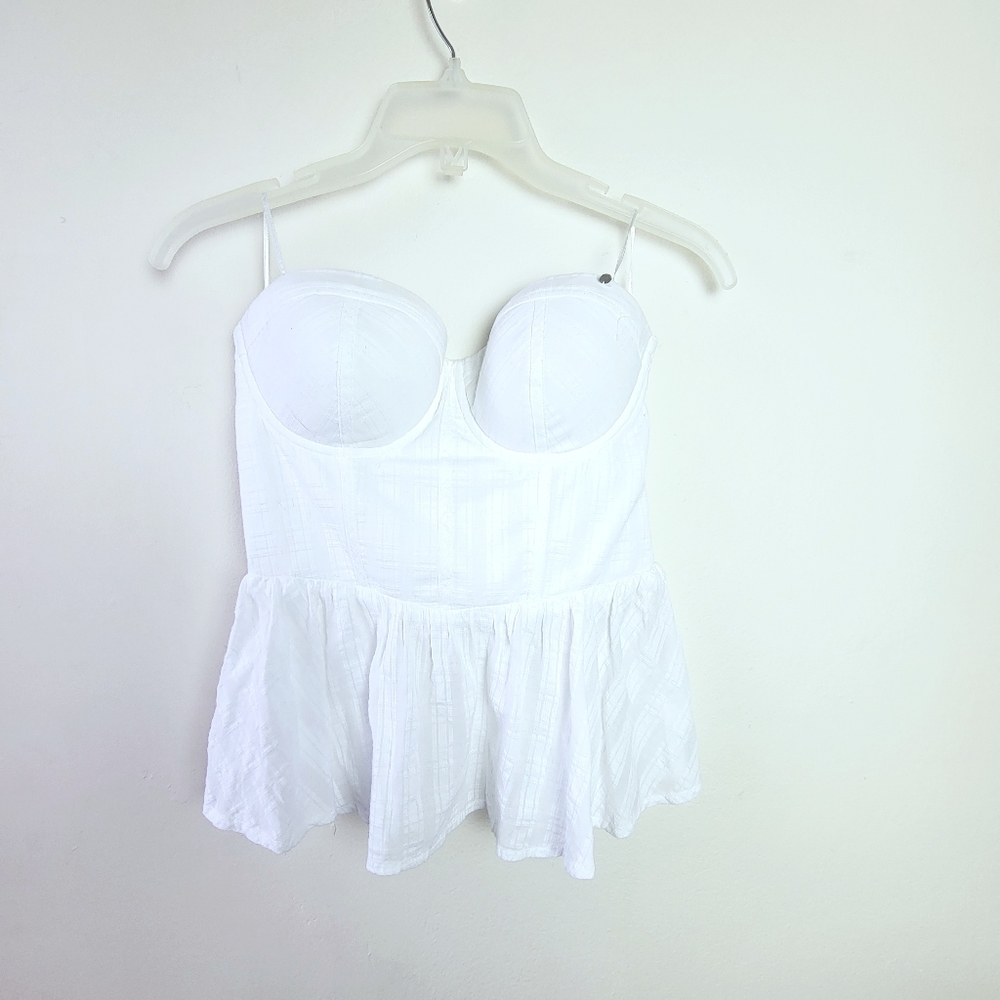 Guess White Sleeveless Bustier Frill‎ Hem Top S